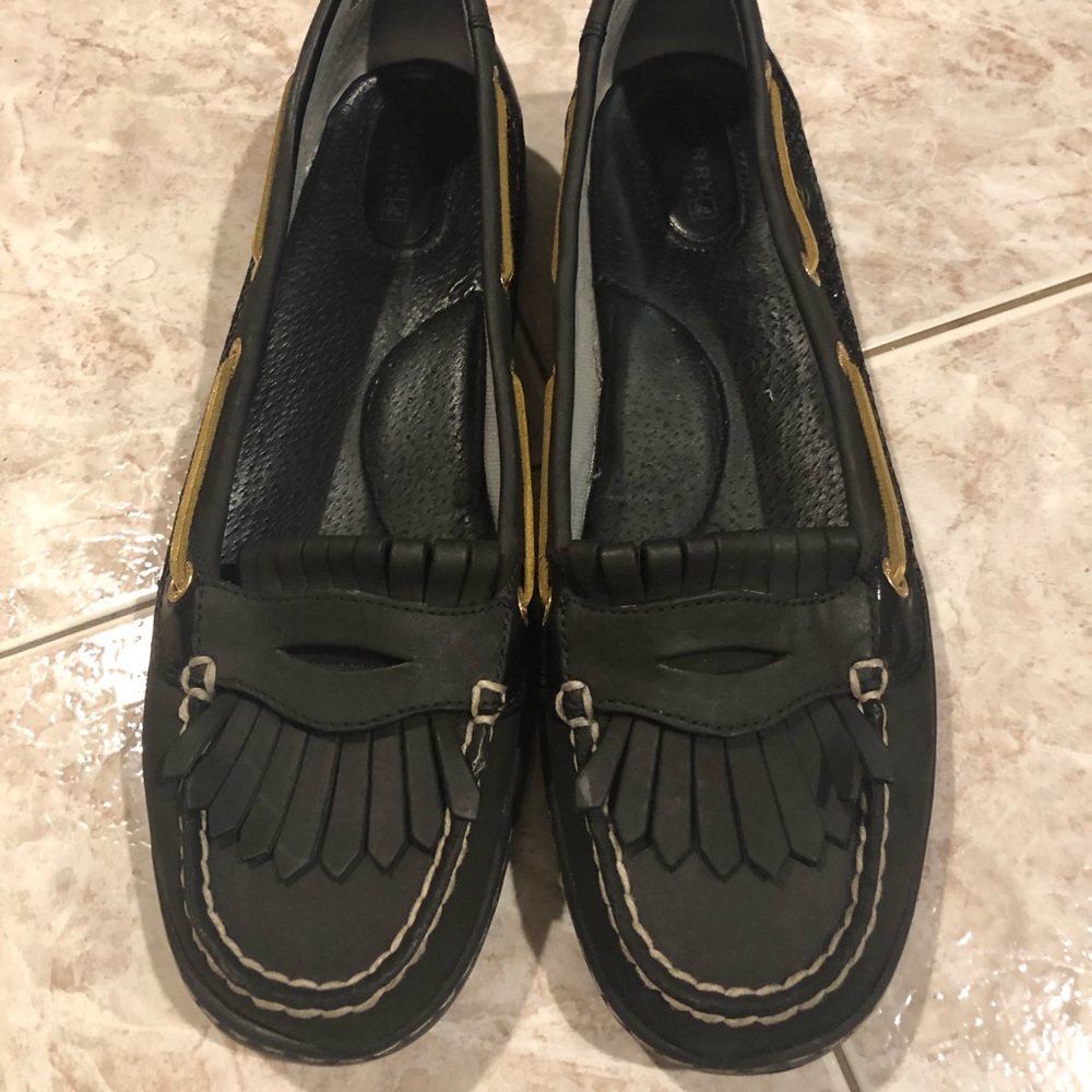BLACK W/SEQUENCE DETAIL SPERRY TOP SIDER 10M WORN